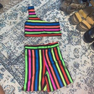 Rainbow stretchy Two Piece Rave set!!